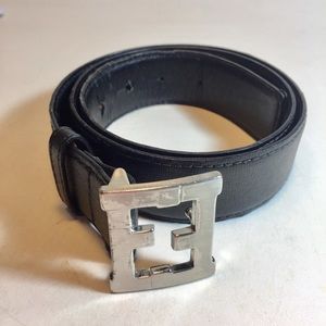 Fendi Black Leather Logo Belt
